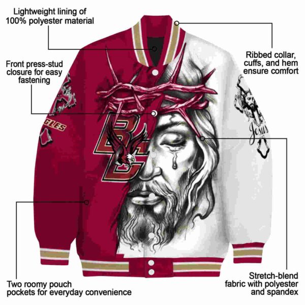 personalized boston college eagles jesus tears maroon white jacket new arrival