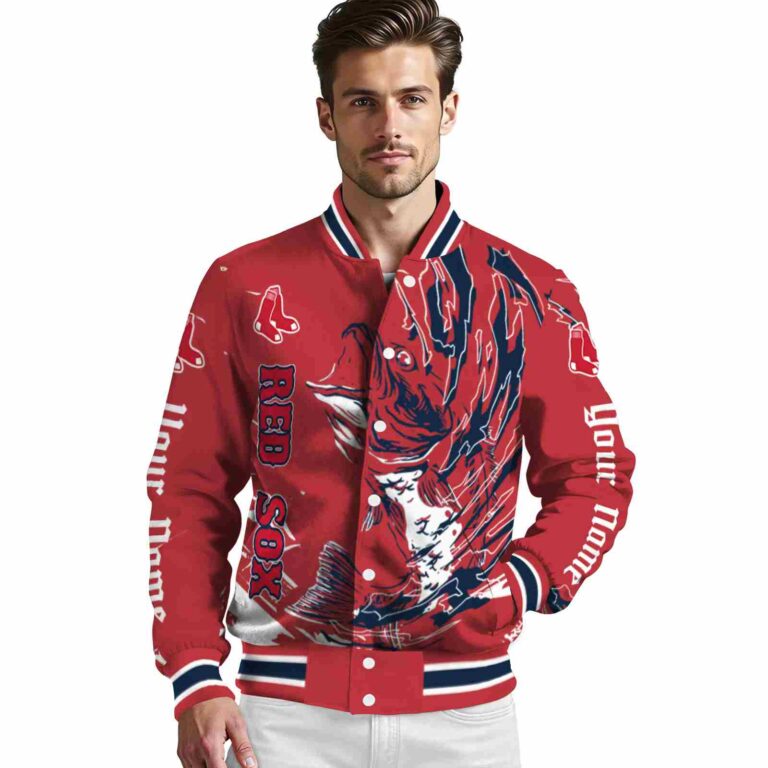 personalized boston red sox fishing passion red white jacket high quality