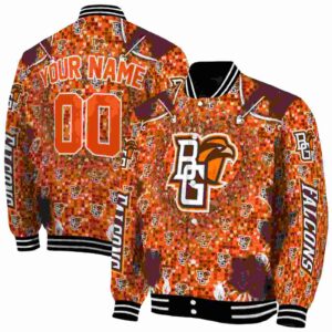 personalized bowling green falcons heart explosion orange jacket fashion forward