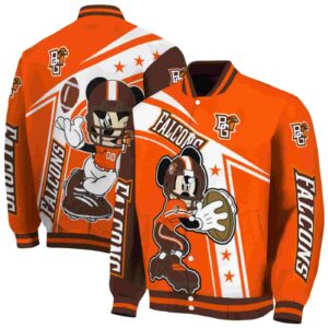 personalized bowling green falcons mickey football orange white jacket fashion forward