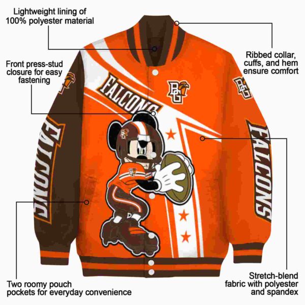 personalized bowling green falcons mickey football orange white jacket new arrival