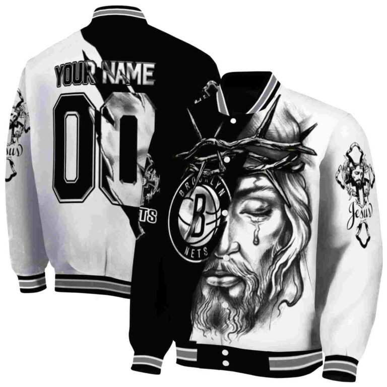 personalized brooklyn nets jesus tears black white jacket fashion forward