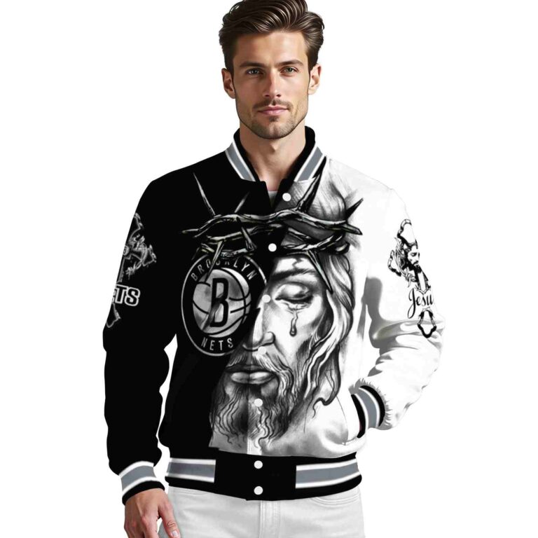 personalized brooklyn nets jesus tears black white jacket high quality
