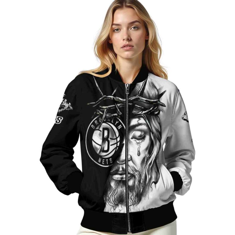 personalized brooklyn nets jesus tears black white jacket latest model