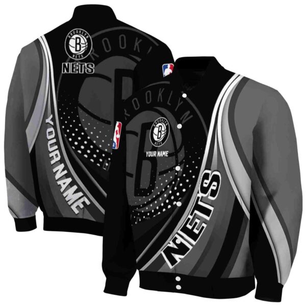 personalized brooklyn nets wave patterns black jacket fashion forward