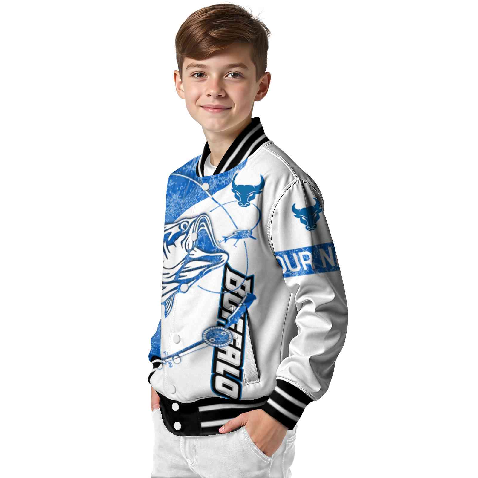 personalized buffalo bulls fishing rod white jacket trendy personalized buffalo bulls fishing rod white jacket trendy