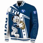 personalized byu cougars mickey football blue white jacket best selling