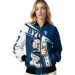 personalized byu cougars mickey football blue white jacket best selling