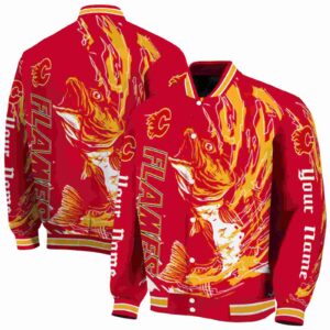 personalized calgary flames fishing passion red white jacket fashion forward