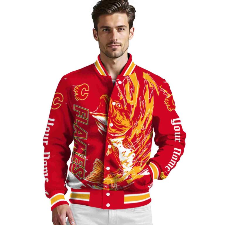 personalized calgary flames fishing passion red white jacket high quality