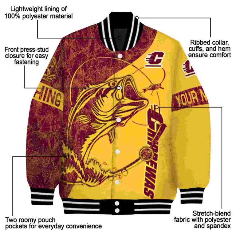 personalized central michigan chippewas fishing rod gold jacket new arrival