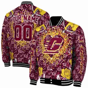 personalized central michigan chippewas heart explosion maroon jacket fashion forward