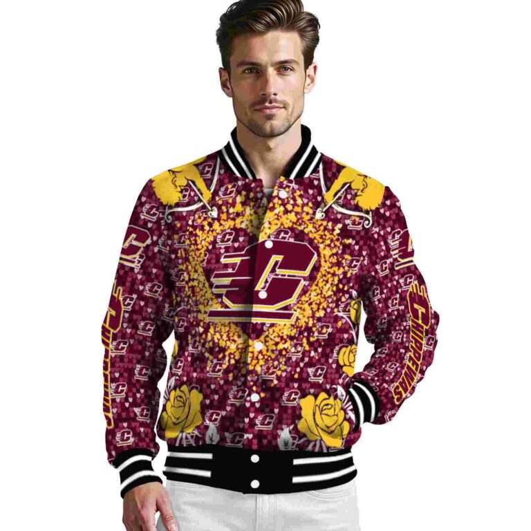 personalized central michigan chippewas heart explosion maroon jacket high quality