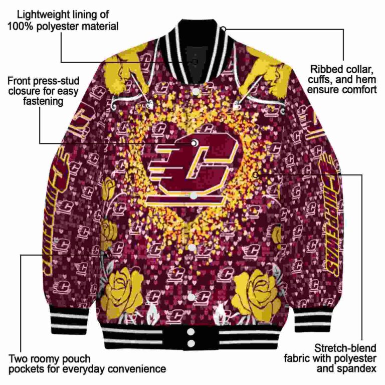 personalized central michigan chippewas heart explosion maroon jacket new arrival