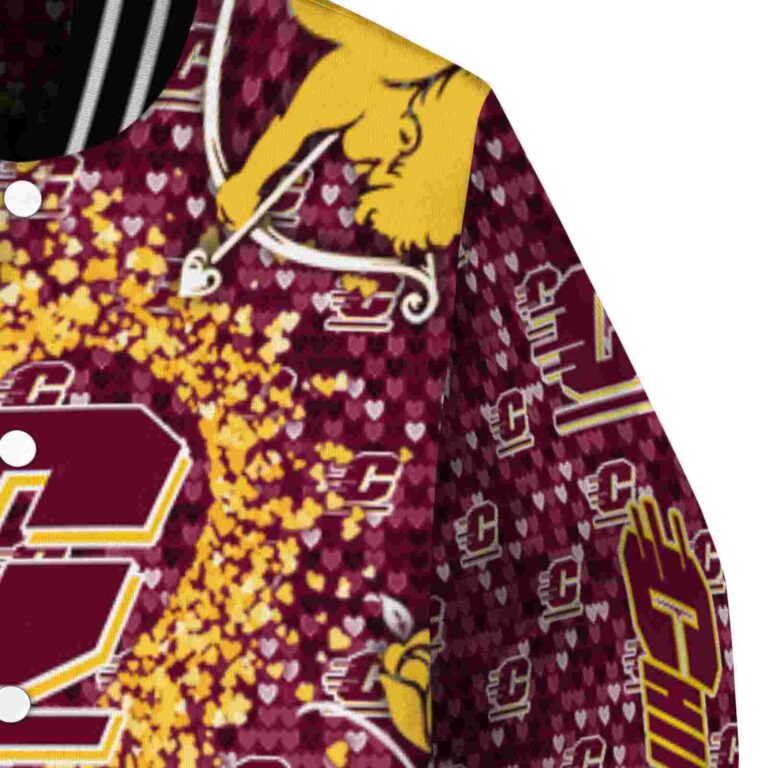 personalized central michigan chippewas heart explosion maroon jacket premium grade
