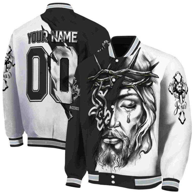 personalized chicago white sox jesus tears black white jacket fashion forward