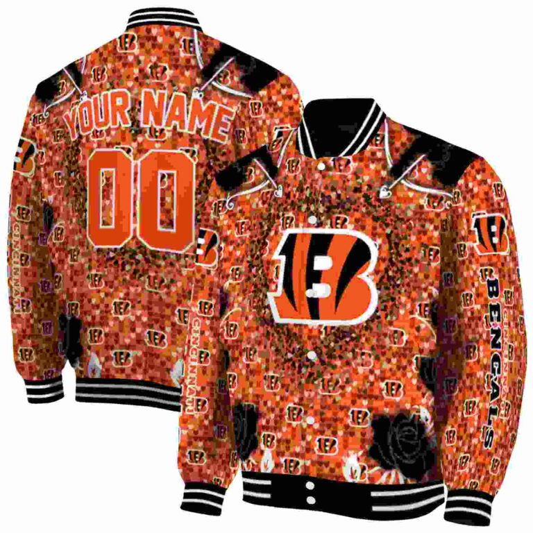 personalized cincinnati bengals heart explosion orange jacket fashion forward