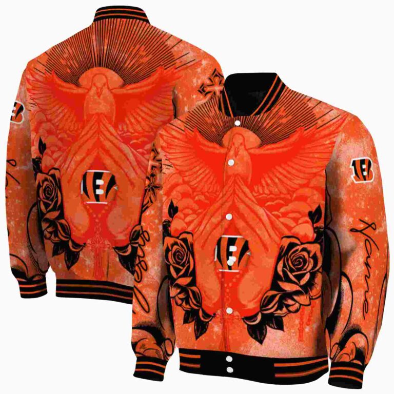 personalized cincinnati bengals praying hands orange jacket fashion forward