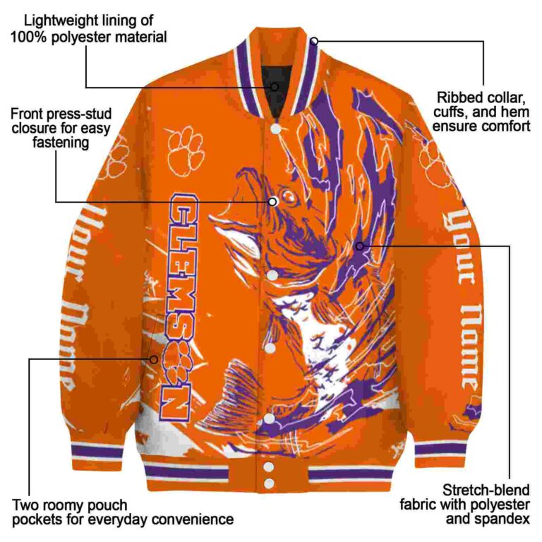 personalized clemson tigers fishing passion orange white jacket new arrival