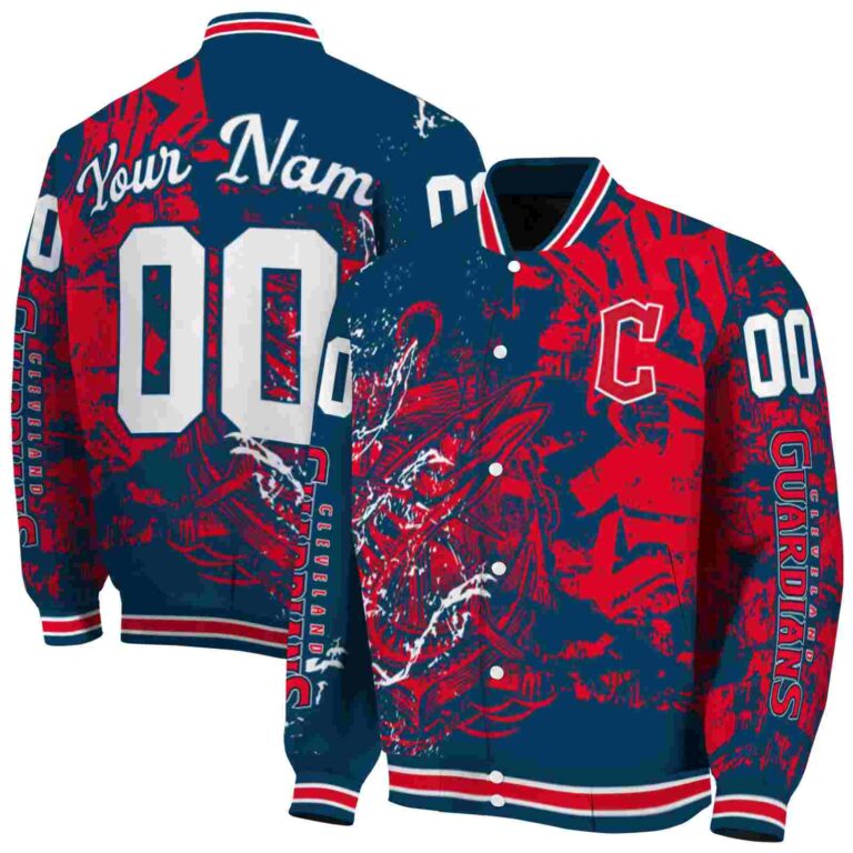 personalized cleveland guardians fishing art navy blue jacket fashion forward
