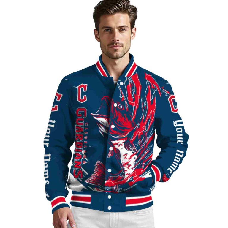 personalized cleveland guardians fishing passion navy blue white jacket high quality
