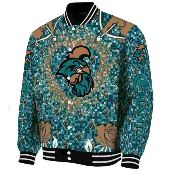 personalized coastal carolina chanticleers heart explosion green jacket best selling
