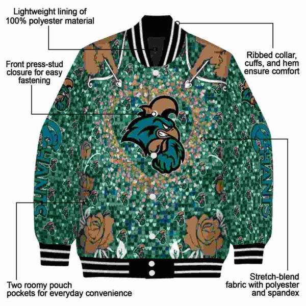 personalized coastal carolina chanticleers heart explosion green jacket new arrival