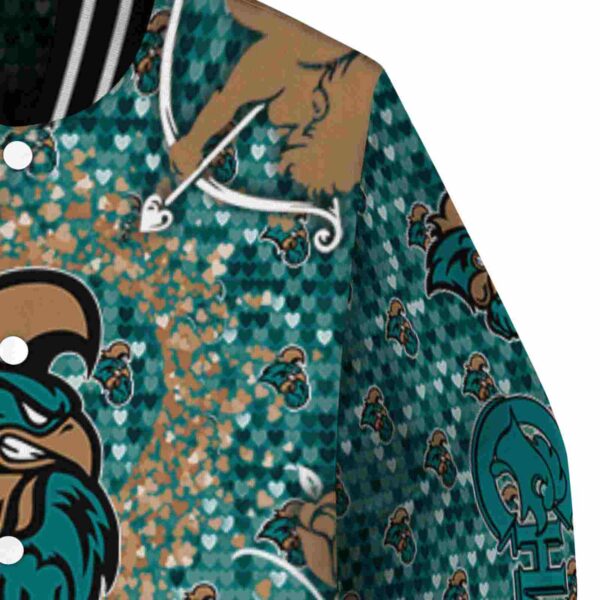 personalized coastal carolina chanticleers heart explosion green jacket premium grade
