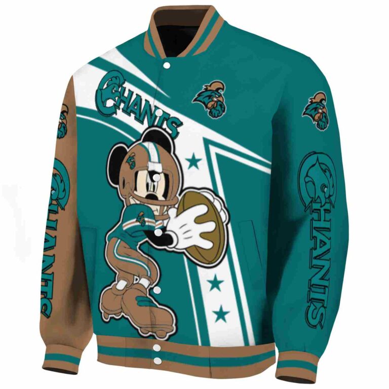personalized coastal carolina chanticleers mickey football green white jacket best selling