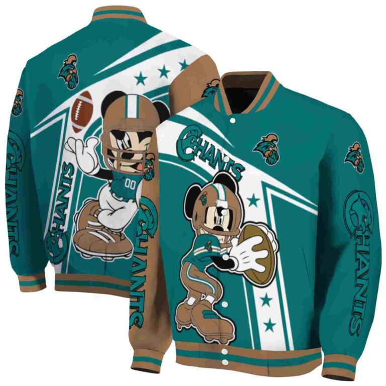 personalized coastal carolina chanticleers mickey football green white jacket fashion forward