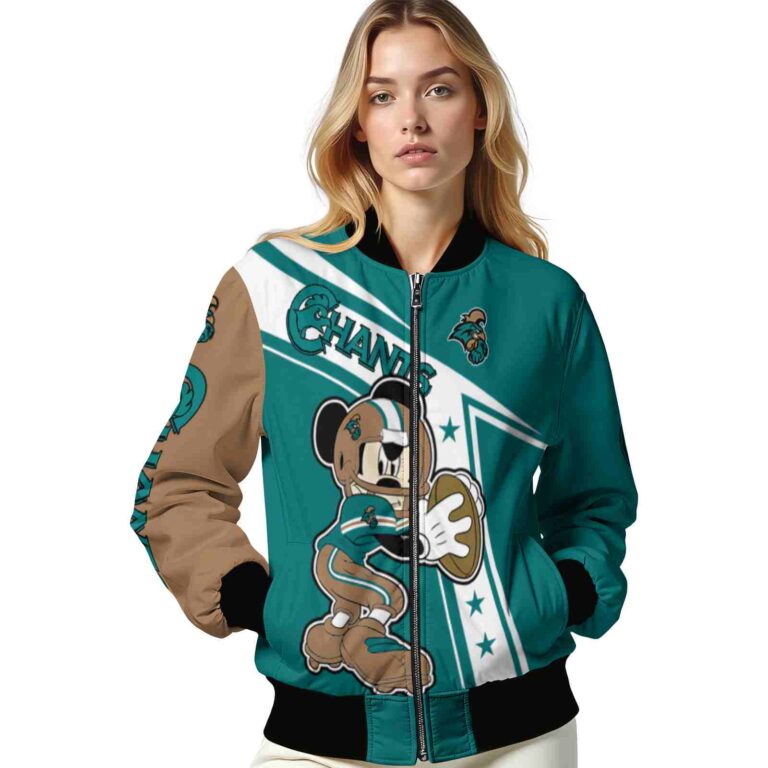 personalized coastal carolina chanticleers mickey football green white jacket latest model
