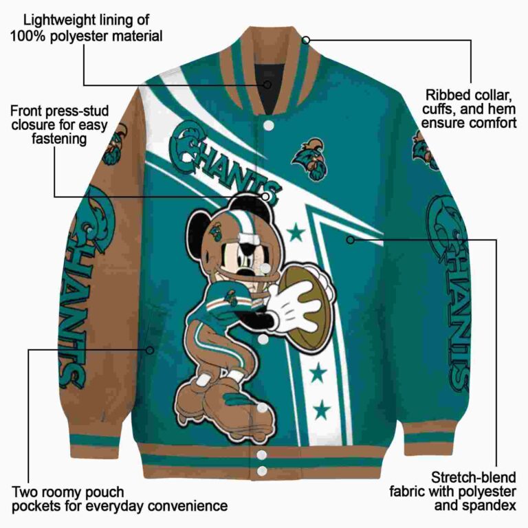 personalized coastal carolina chanticleers mickey football green white jacket new arrival