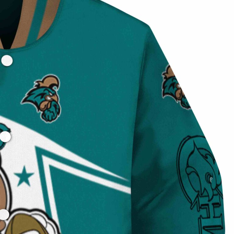 personalized coastal carolina chanticleers mickey football green white jacket premium grade