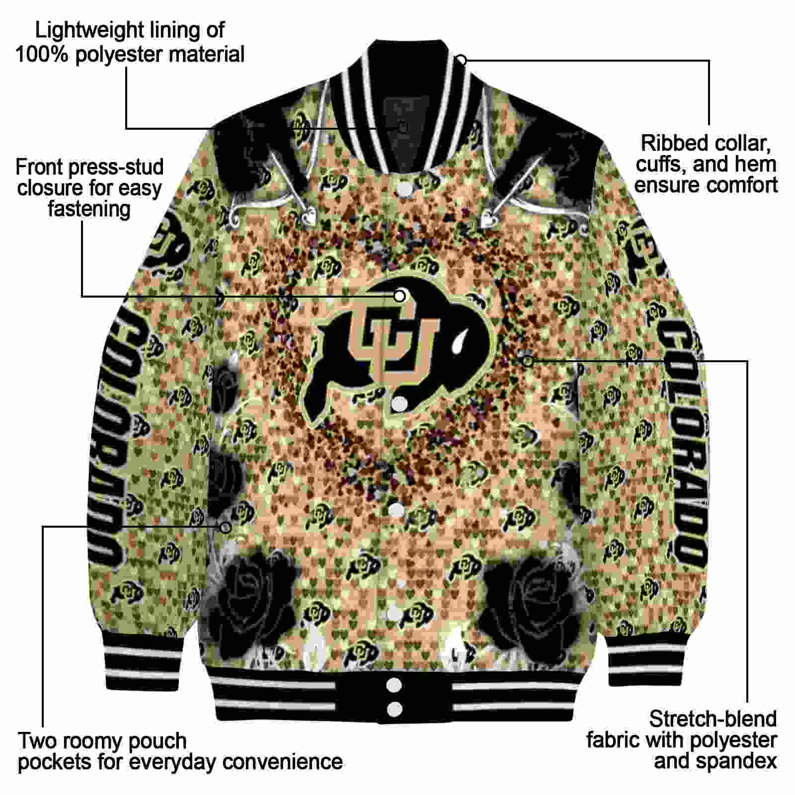 personalized colorado buffaloes heart explosion gold jacket new arrival personalized colorado buffaloes heart explosion gold jacket new arrival