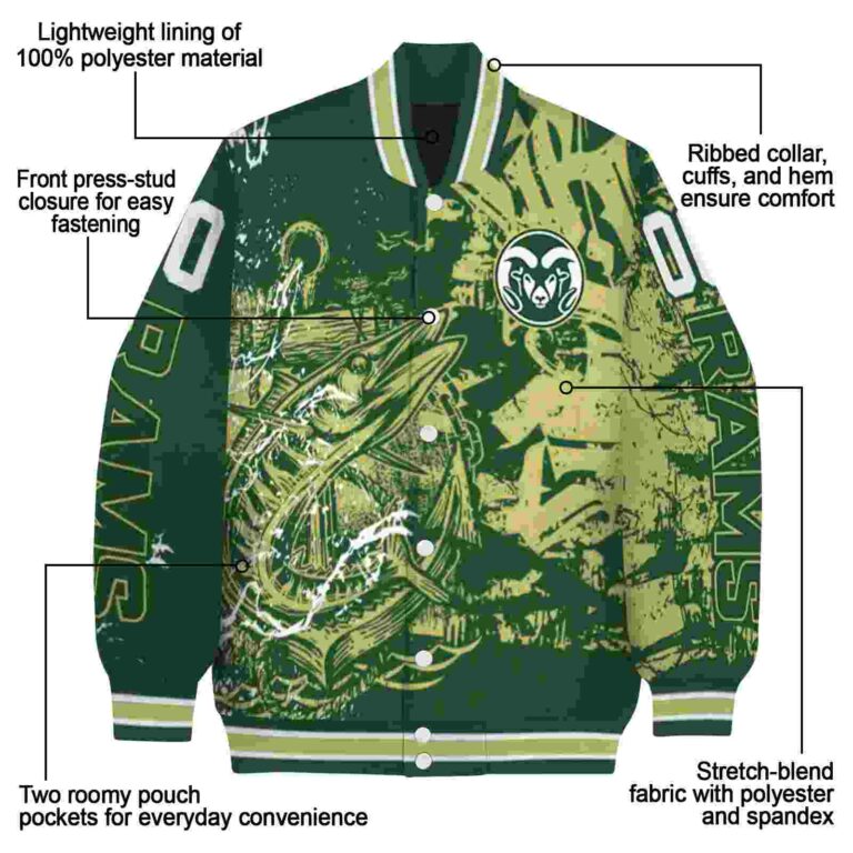 personalized colorado state rams fishing art green jacket new arrival