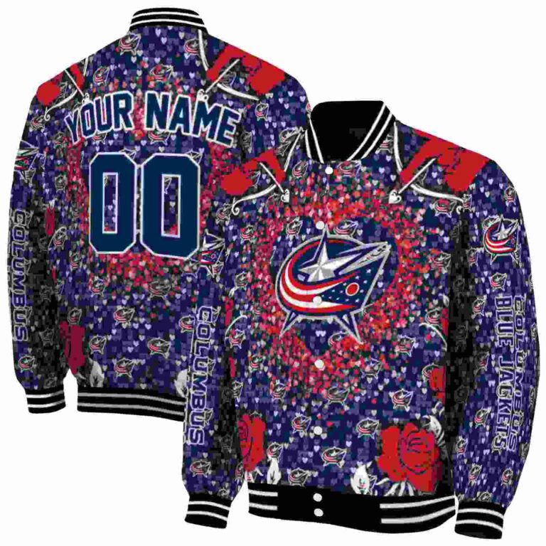 personalized columbus blue jackets heart explosion navy blue jacket fashion forward