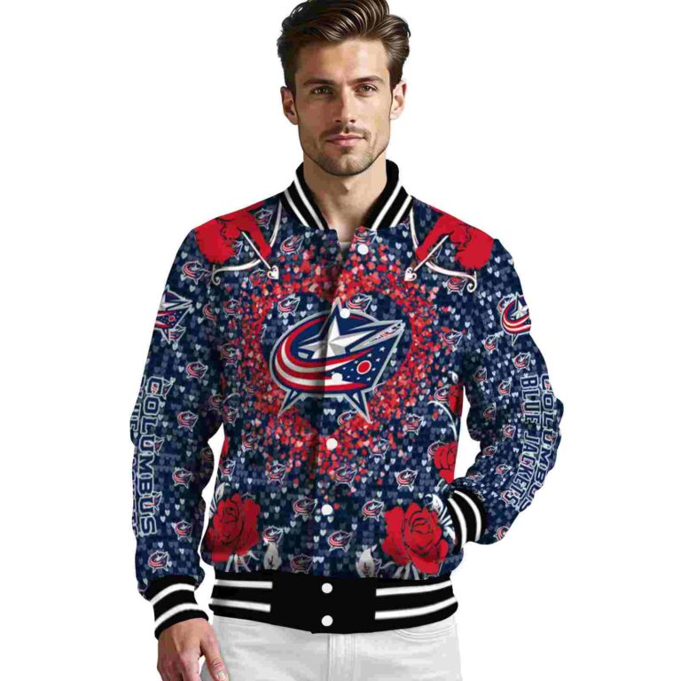 personalized columbus blue jackets heart explosion navy blue jacket high quality