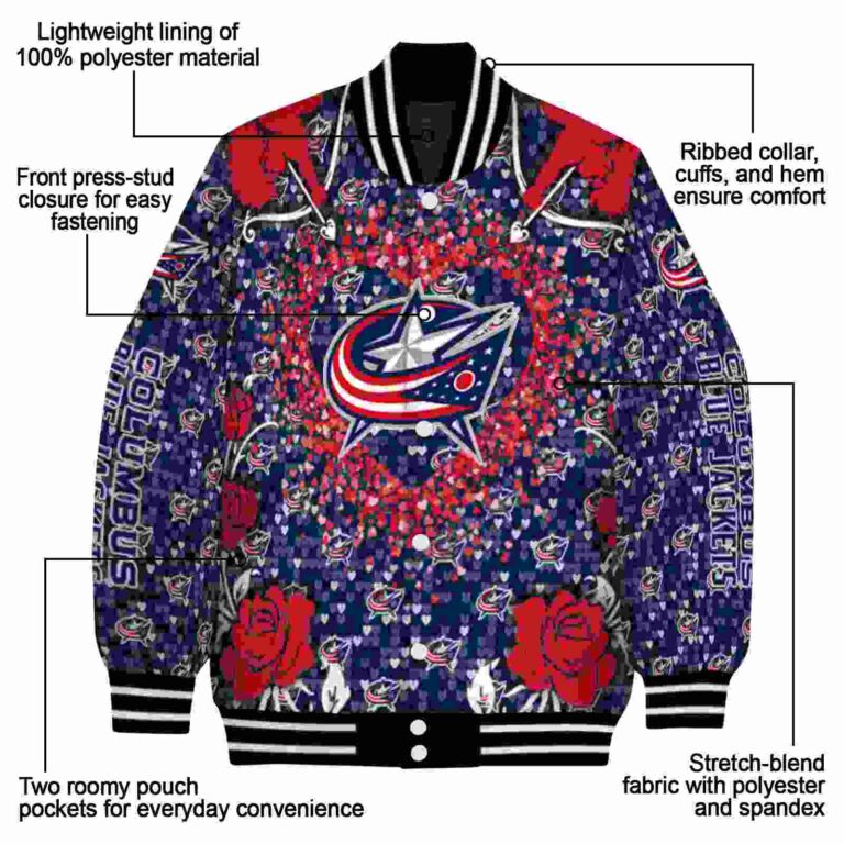 personalized columbus blue jackets heart explosion navy blue jacket new arrival