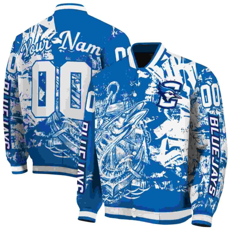 personalized creighton bluejays fishing art blue jacket fashion forward