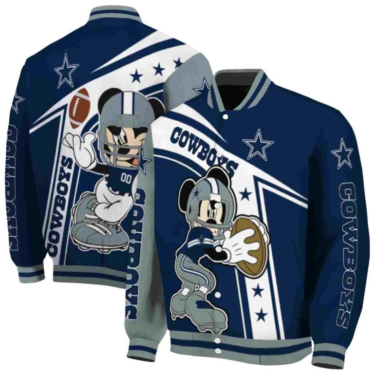 personalized dallas cowboys mickey football blue white jacket fashion forward
