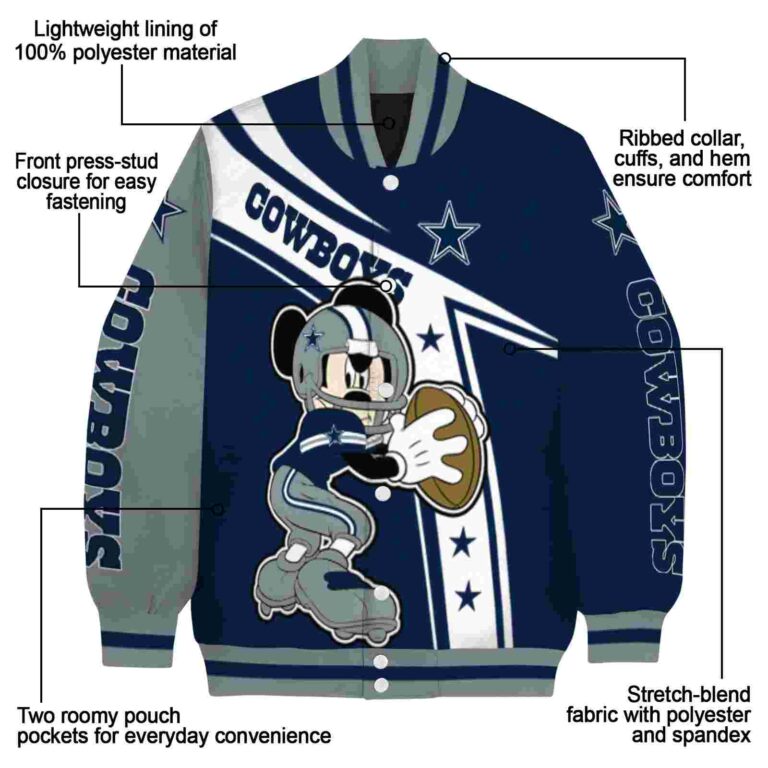 personalized dallas cowboys mickey football blue white jacket new arrival