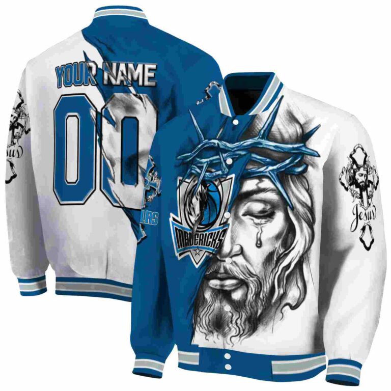 personalized dallas mavericks jesus tears blue white jacket fashion forward