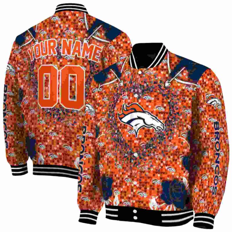 personalized denver broncos heart explosion orange jacket fashion forward