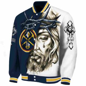 personalized denver nuggets jesus tears blue white jacket best selling