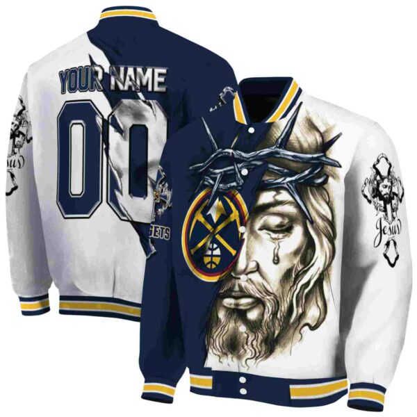personalized denver nuggets jesus tears blue white jacket fashion forward
