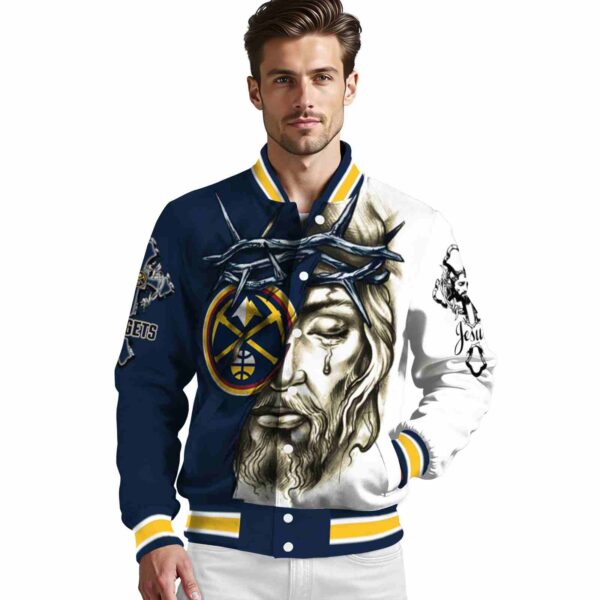 personalized denver nuggets jesus tears blue white jacket high quality