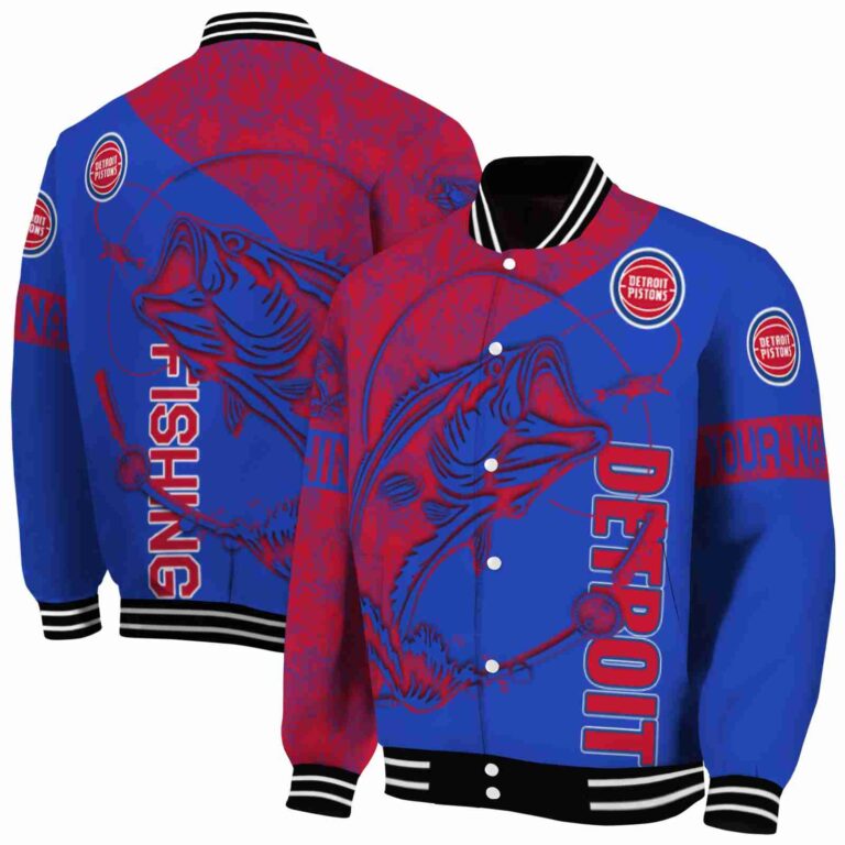 personalized detroit pistons fishing rod royal blue jacket fashion forward