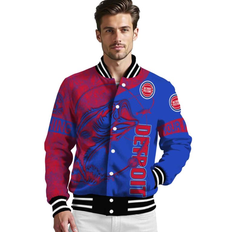 personalized detroit pistons fishing rod royal blue jacket high quality