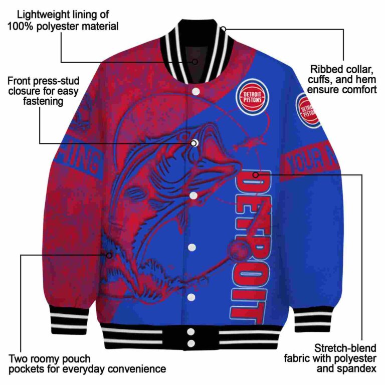 personalized detroit pistons fishing rod royal blue jacket new arrival
