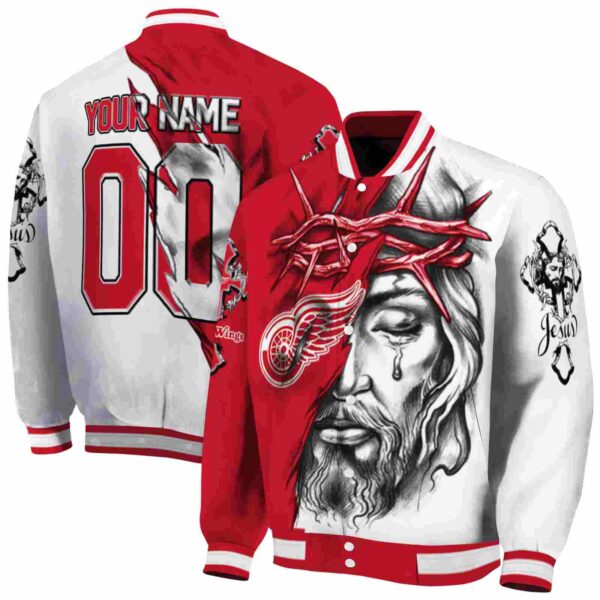 personalized detroit red wings jesus tears red white jacket fashion forward